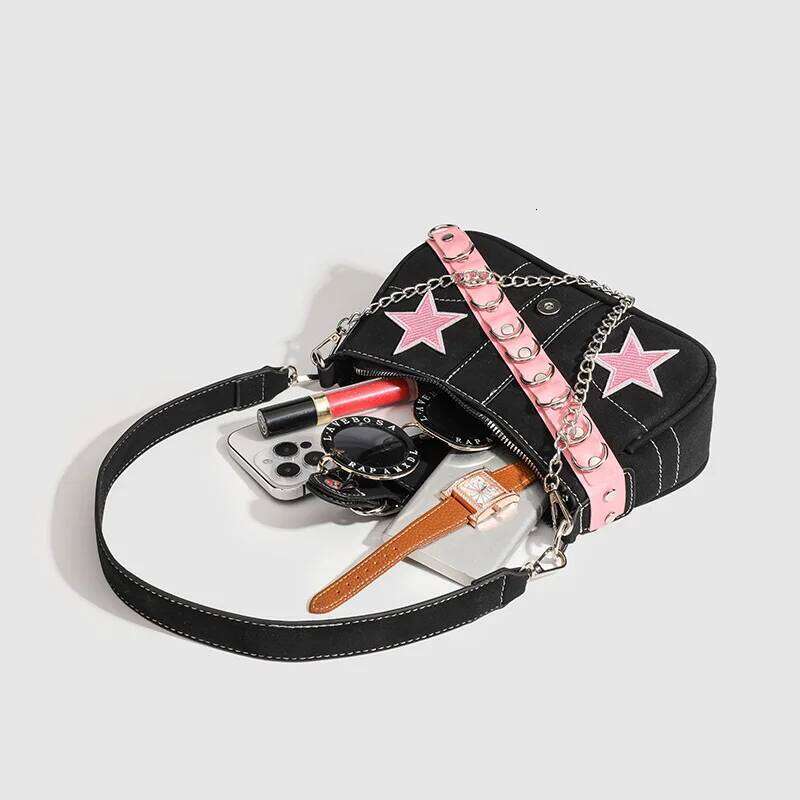 Trendy French Style Spunky Chain Star Armpit Retro Millennium Dark Lady Shoulder Bag Crossbody Bags for Women Handbag Y260205