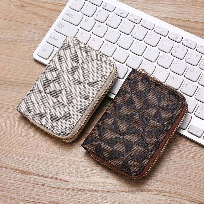 Fashionable Geometric Pattern PU Leather Multi-card Slots Zipper Coin Purse, Unisex Portable Card Holder & Wallet Y260206