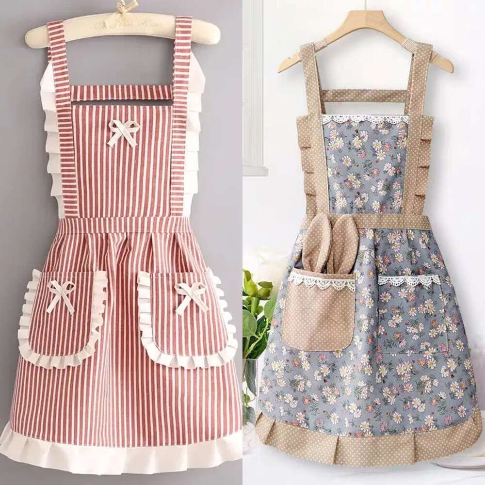 Korean Version Cotton and Linen for Women Cute Kitchen Home Cooking Breathable Fashionable Work Clothes Chef Apron S260205 ffe