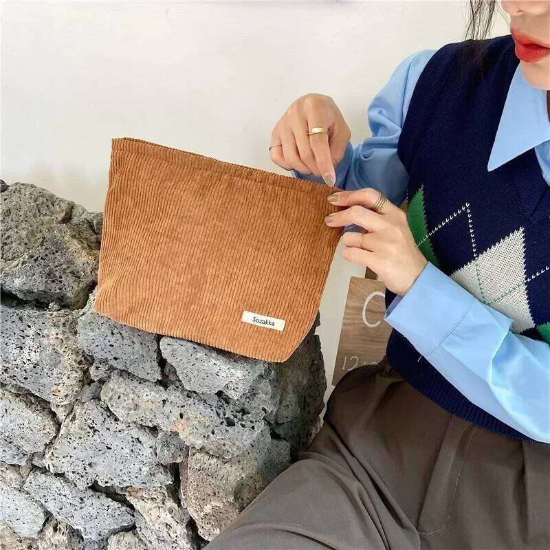 Soft Large Cosmetic Bags Women Neceser Makeup Toiletry Fashion Travel Make Up Bag Corduroy Brush Pencil Organizer Case Y260206