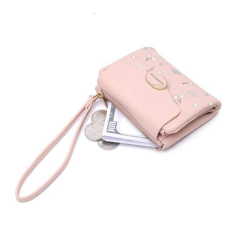 New women's portable short wallet cute cartoon high quality PU rhombus printed buckle multiple card slots certificate fa Y260206