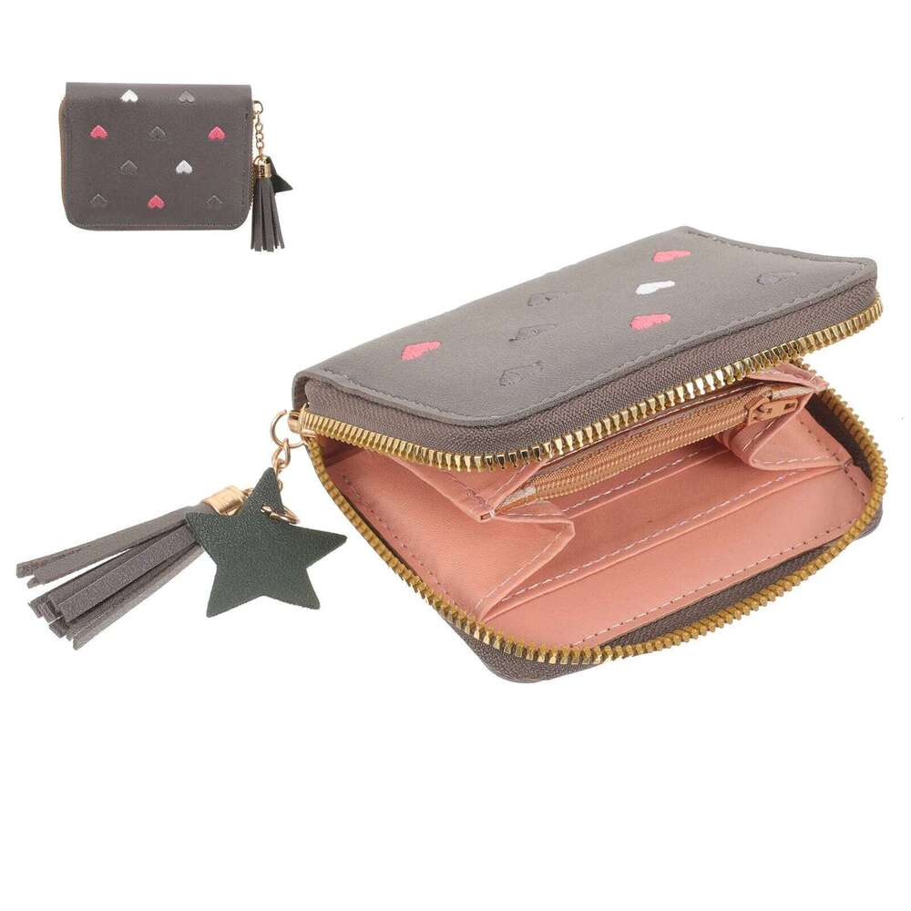 PU Wallet Women Small Coin Bag Tassel Pendant Compact Zipper Portable Change Purse for Daily Travel Y260206