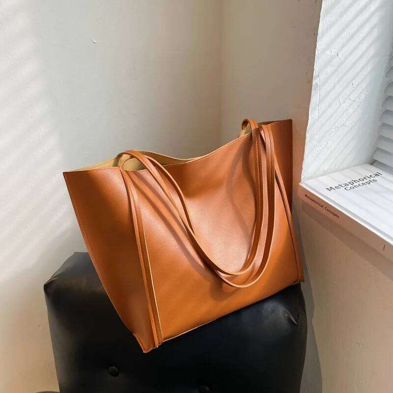 Large Capacity Shoulder Bag Trendy Pu Leather Tote Bags Solid Color Ladies Handbag Women's Fashion Underarm bags Y260205