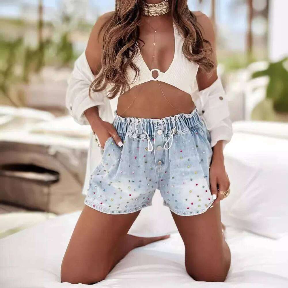 Denim Shorts Women Streetwear Fashionable and Casual Rhinestone Versatile Y2k Cowboy Half Pants for Female Summer 2024 New XJ260206