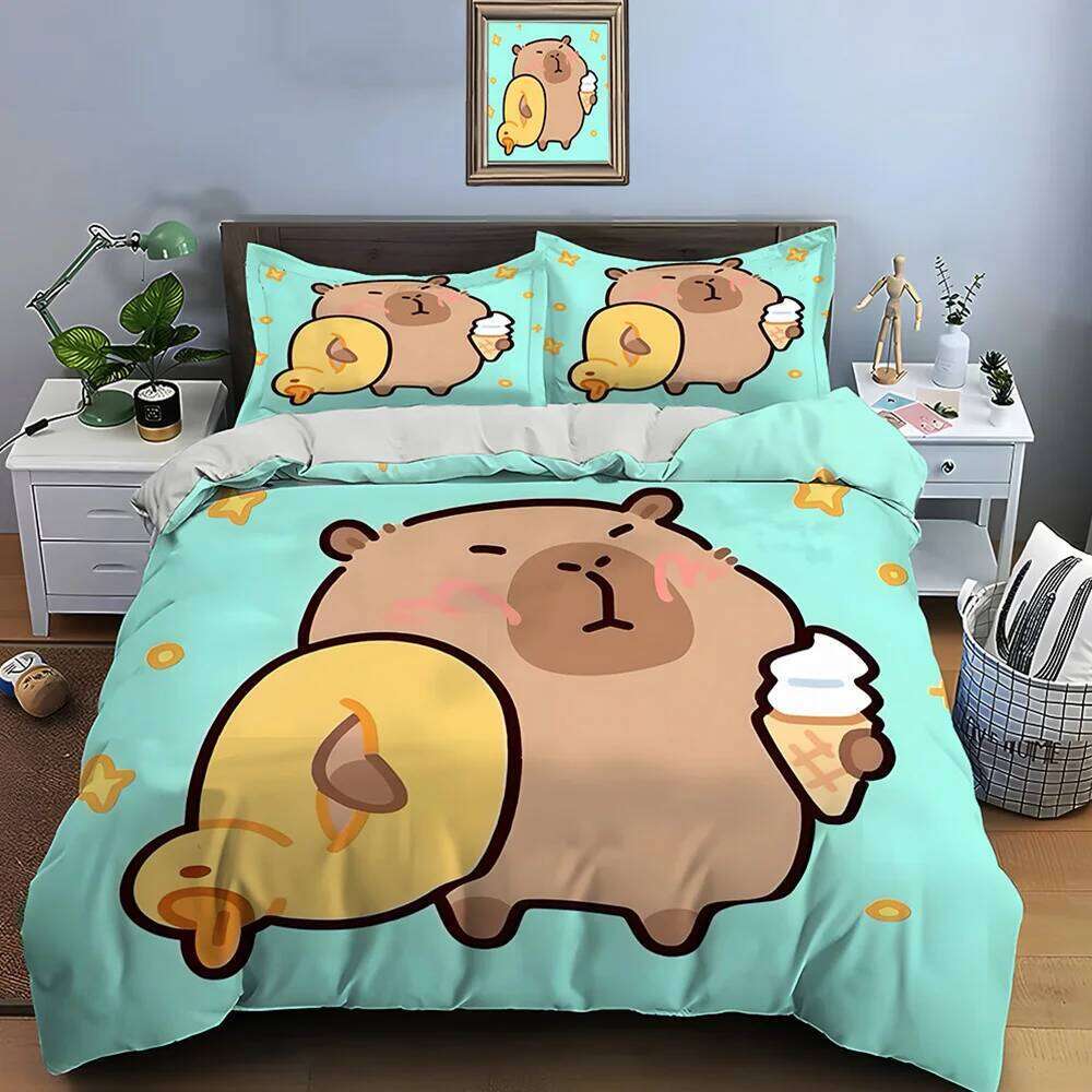 New Cute Cartoon Capybara Print 1 Duvet Cover 2 Pillowcases Adult And Children Bedding Set Luxury Gifts XJ260206