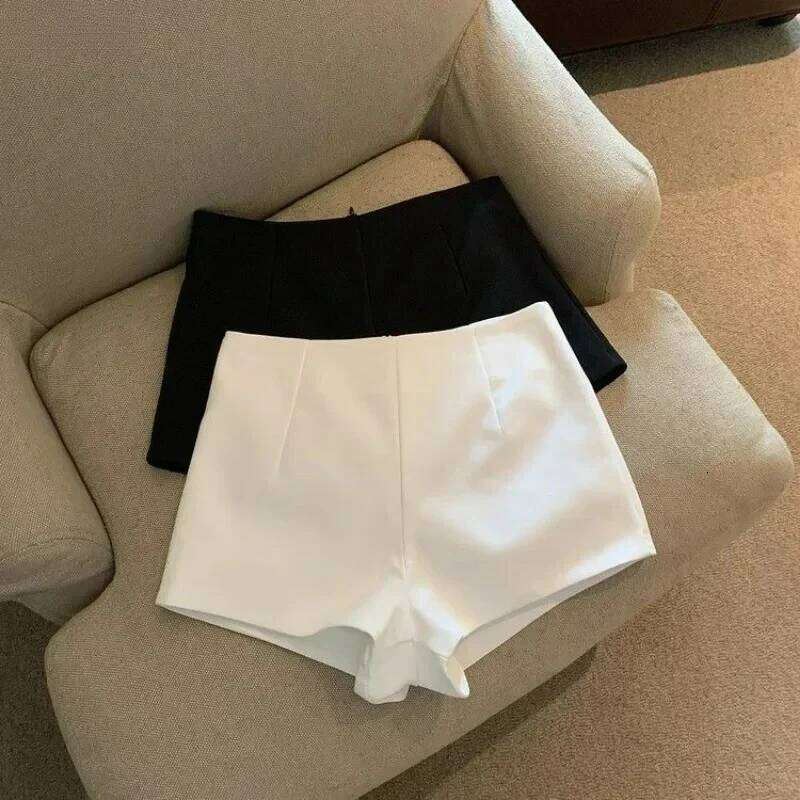 Casual Black and White Cortos De Mujer Fashionable Suit Feminine Women's Wild High Waist Sexy Zipper Women Shorts XJ260206
