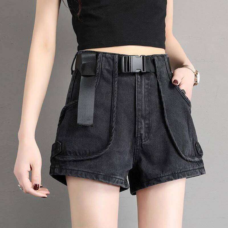 Punk Womens Denim Shorts Cargo Black Biker Short Pants For Women To Wear With Waist Pocket Outdoor Offer High Quality Hot Jeans XJ260206
