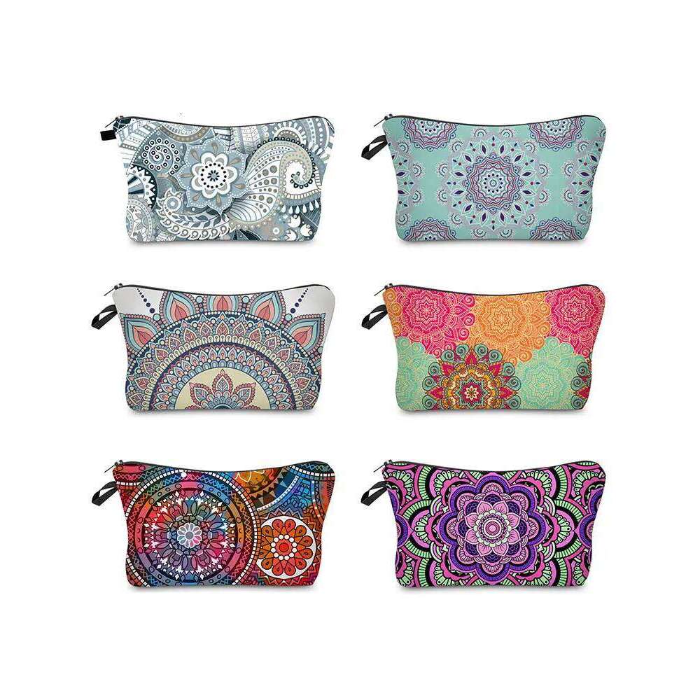 Cosmetic For Women Mandala Flowers Waterproof Makeup Bags Roomy Toiletry Pouch Travel Accessories Gifts Practical Wash Bag Y260206