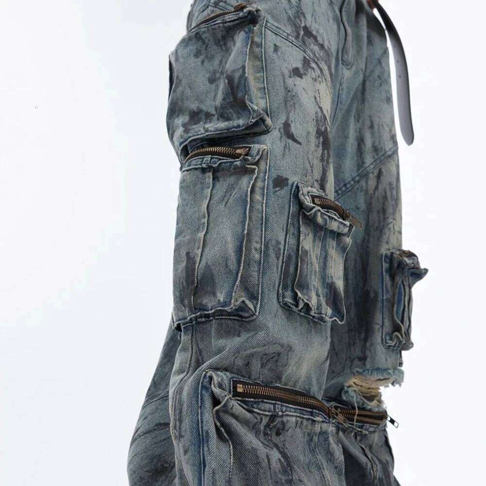 Autumn new multi-pocket work jeans American retro fashion trend high street hip-hop loose casual niche men's bottoms X260207 - view 4