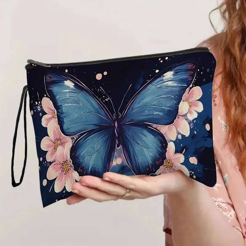 Simple Butterfly Print Makeup Travel Women's Lipstick Cosmetic Pouch Ladies Organizer Zipper Toiletry Storage Bag Y260206