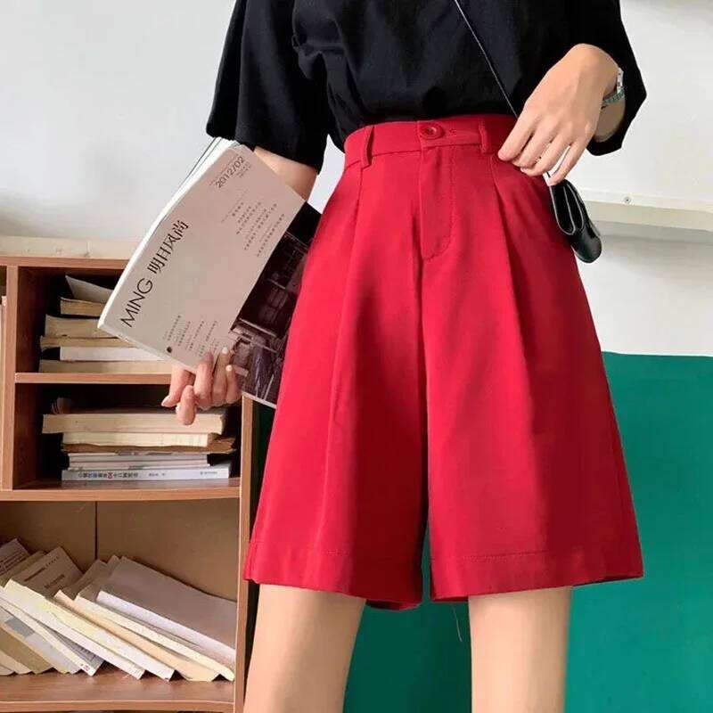 Casual High Waist Wide Leg Suit Women Korean Fashion Loose Solid Summer Office Ladies Black Thin Shorts XJ260206