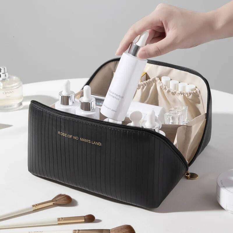 Large Travel Cosmetic Bag for Women PU Leather Makeup Organizer Female Toiletry Bags Tote Lady Make Up Case Storage Pouch Y260206
