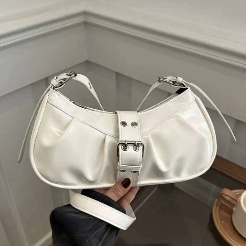 Retro Designer Buckle Armpit Pu Leather Gothic Y2k Shoulder Bag Vintage Cross Body Spicy Girl Handbag Female Purses Y260205