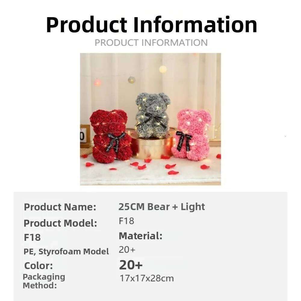 28cm Artificial Teddy Rose Multicolors with LED Strip Flower Romantic Valentines Day Gift Girlfriend Women Anniversary Bear S260204