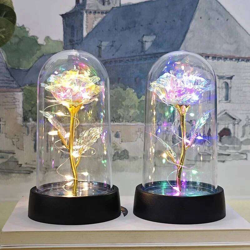 Artificial Flowers Valentines Day Gift for Girlfriend Eternal Rose LED Light Foil Flower Wedding Decor Christmas Gifts S260204