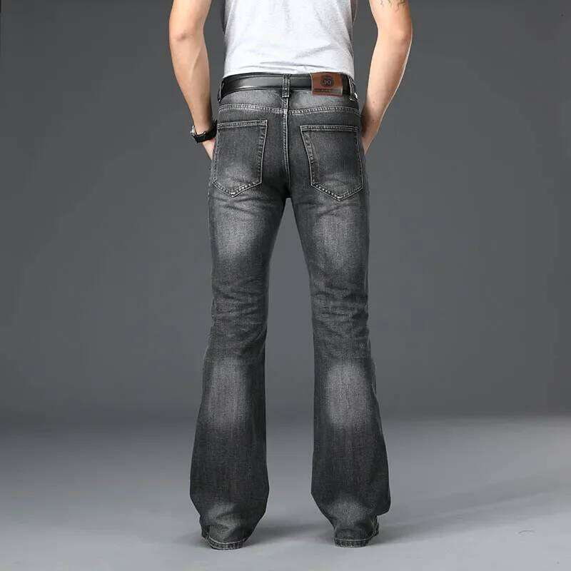 Flared Jeans Men Boot Cut Denim Pants Comfortable Slightly Slim Classic Loose Casual Blue Black Trousers For Male Bootcut X260207 - view 5