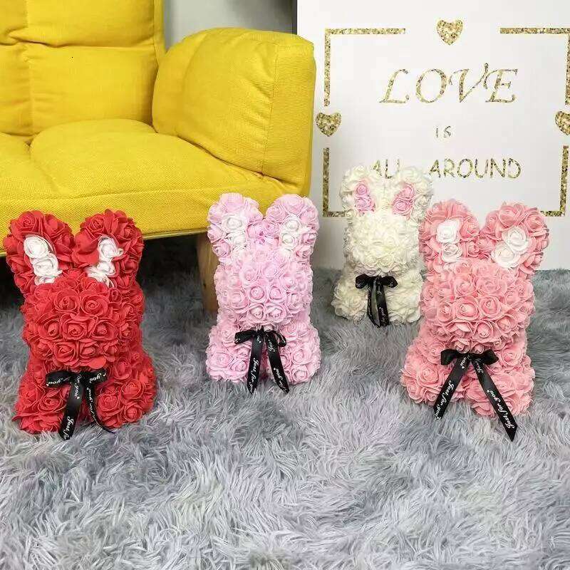 1pc 25cm Eternal Artificial Flower Rose Rabbit Romantic Gift For Birthday Anniversary Valentine's Wedding Decoration Home Decor S260204 93b
