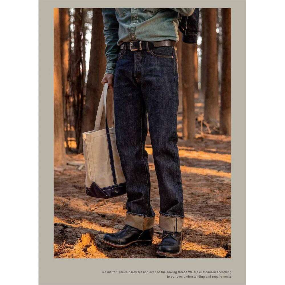 Red Tornado NOIR 21oz Selvedge Denim Straight Cut Jeans Indigo Rugged Style Men Pants X260207