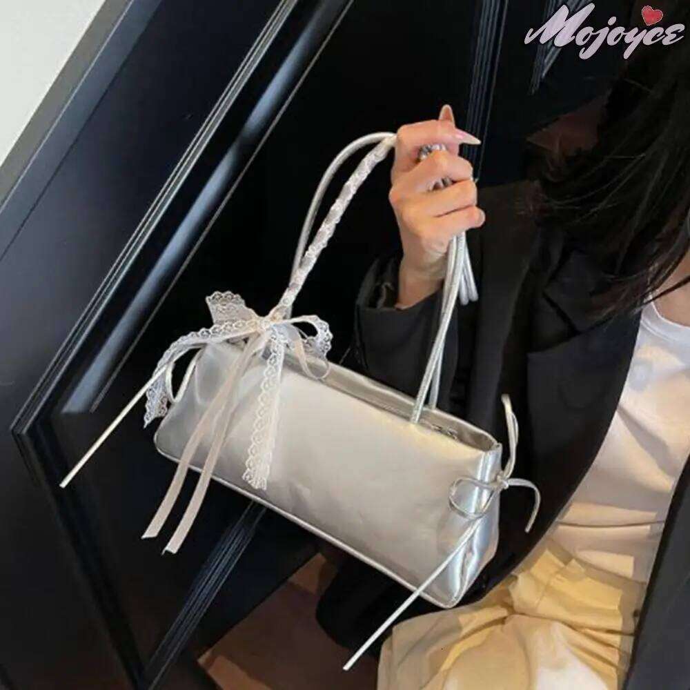Women Leather with Bow Tie Shoulder Tote Handbag Purse Trendy Underarm Bag for Daily Use Y260205