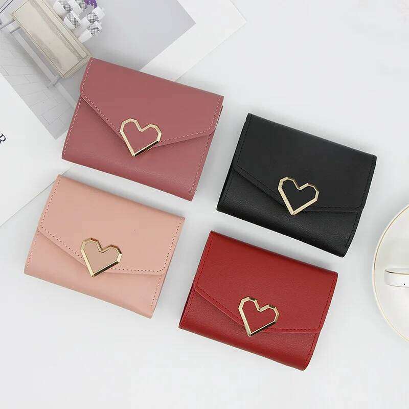 Korean version short heart-shaped three fold women's multi slot card bag zero wallet purses for women Y260206