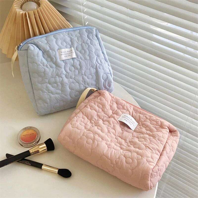 Women 5 Colors Flower Cosmetic Quilted Cotton Soft Case Pouch Zipper Large Toiletry Bags For Girl Travel Makeup Bag Y260206