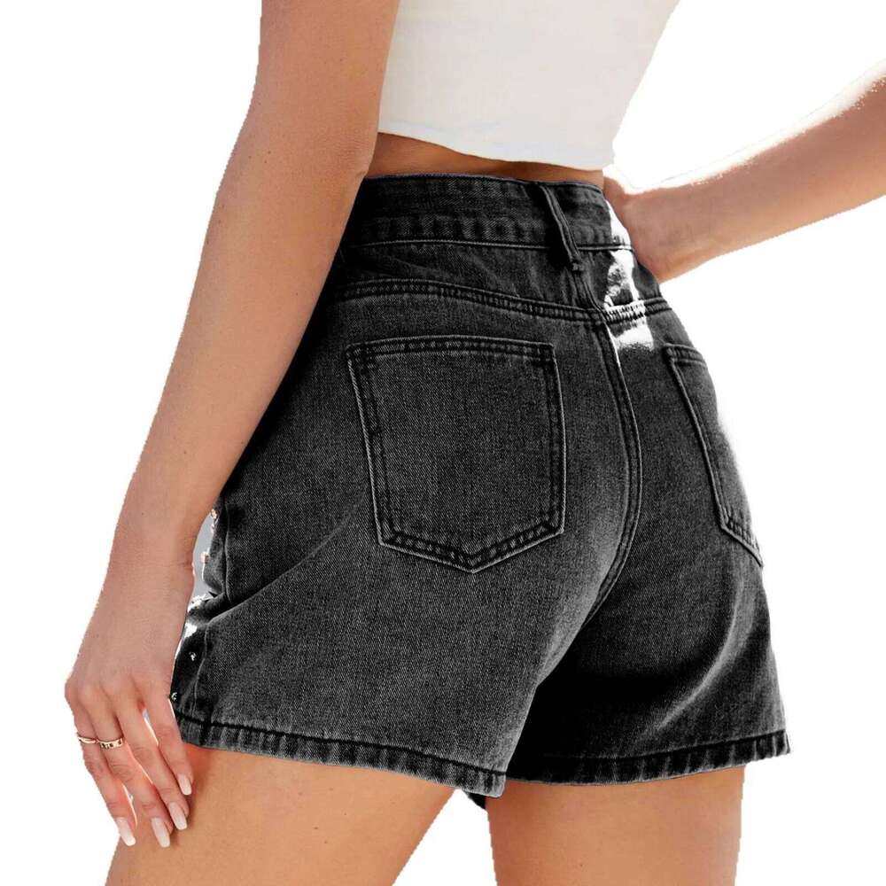 Shorts Jeans Women Denims Mid Waist Washed Distressed Pockets Female Casual Straight Short Pants 2025 Streetwear XJ260206