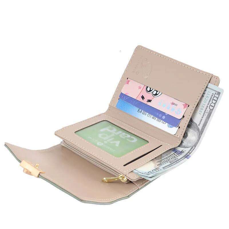 New women's short wallet high quality PU simple fashion hardware buckle three-fold bag multiple card slots student zipper coin p Y260206