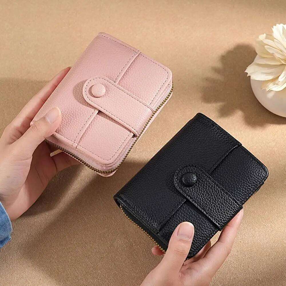 Fashion Elegant Women Short Wallet Pu Leather Zipper Business Purse Solid Color Lychee Pattern Bank/ID/Credit Card Holder Woman Y260206