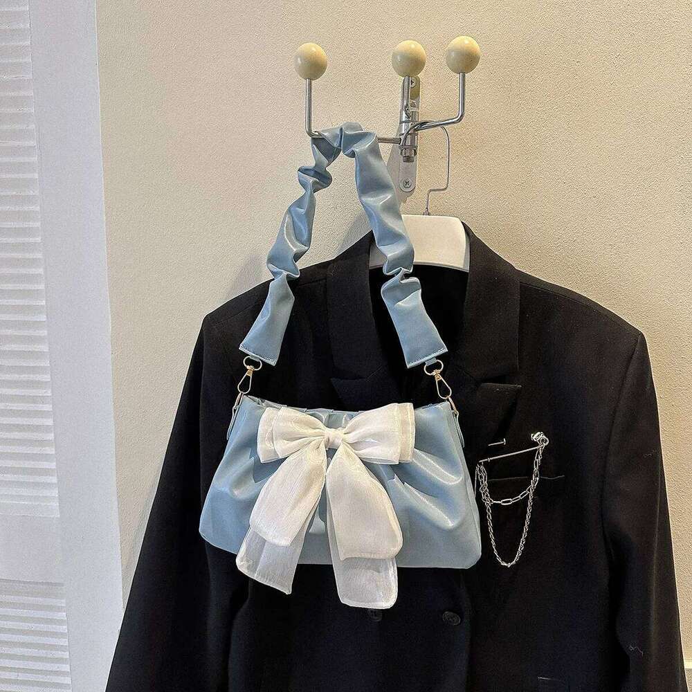 Fashion Casual For Women Cute Bow Black White Blue Kahki PU Handbags Trendy Daily Shoulder Underarm Bags bolsa feminina Z260207 - view 6