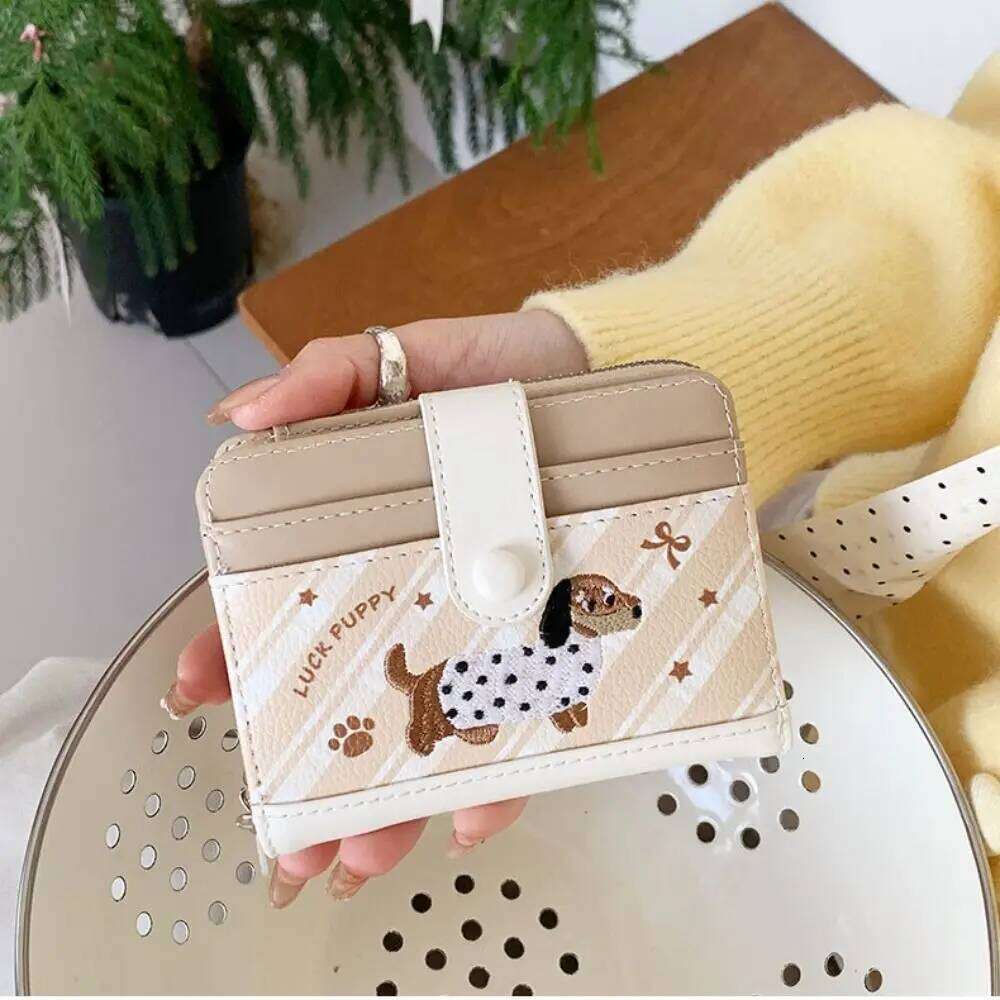 Portable Embroidery Dachshund Dog Wallet PU Multiple Leather Card Holder Cute Fashion Y260206