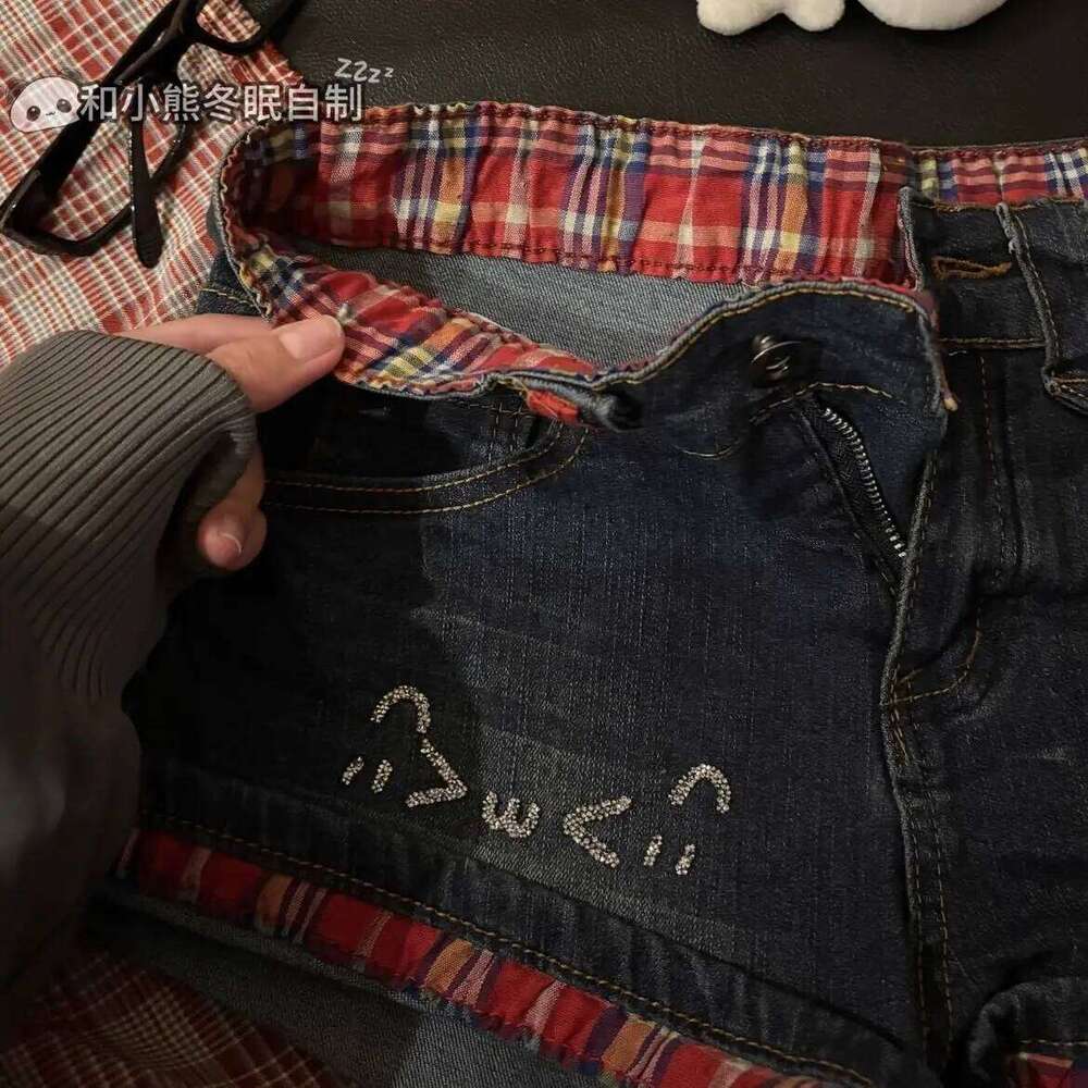Y2K Aesthetic Retro Low Waisted Denim Shorts Women's Subculture Cute Cat Pattern Jeans Hot Girl 2000s Clubwear Streetwear XJ260206
