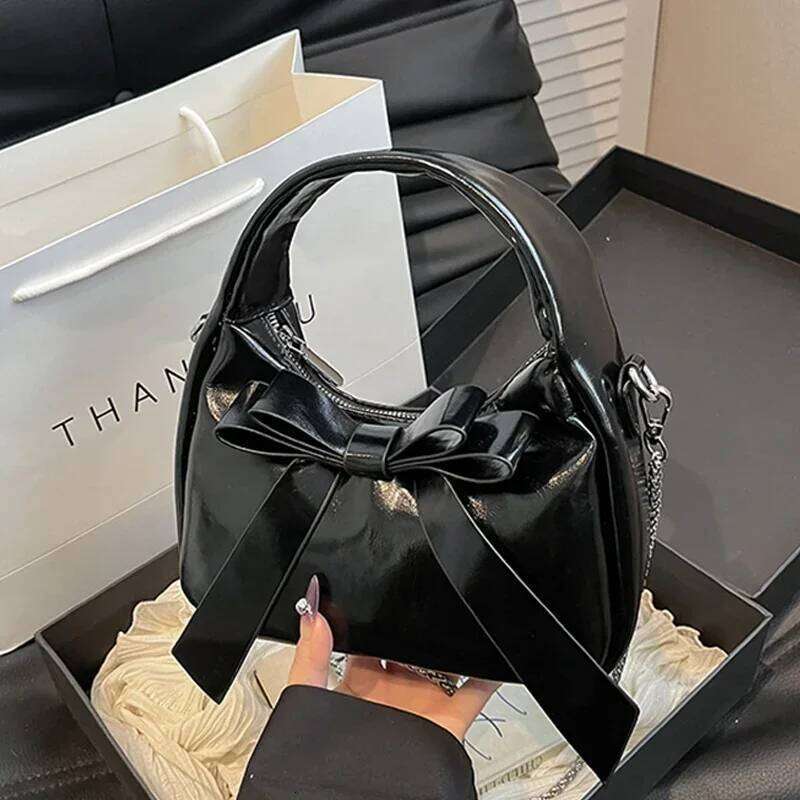 Texture Soft Leather Bow Party Handbag Summer Women Versatile Chain Crossbody Sweet Girls Simple One Shoulder Bags Y260205