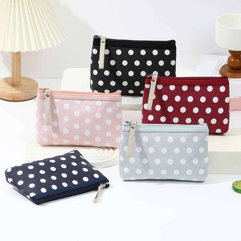 Small Fresh Canvas Dot Makeup Bag Simple and portable skincare storage bag Korean version student pencil case wallet Y260206