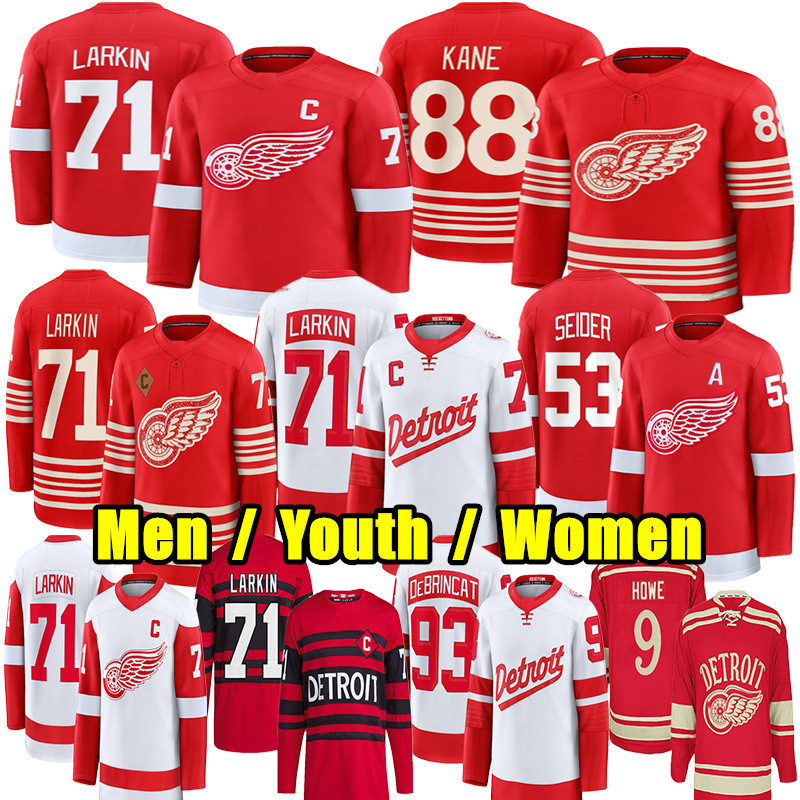 #71 Dylan Larkin detroites hockey jersey red wingsS jersey #88 Patrick Kane Moritz Seider Marco Kasper DeBrincat Finnie Axel Sandin-Pellikka Howe Lucas Raymond jersey