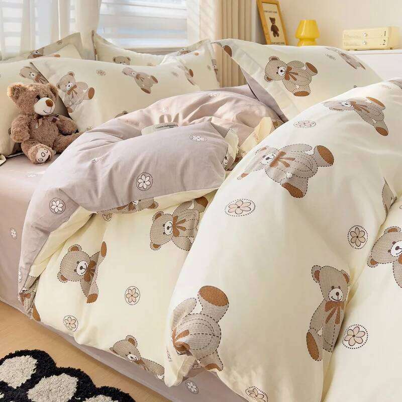 Cute Bear Duvet for Teens, 3-Pieces Set 100%Cotton Comforter Cover with Pillow Shams, Soft Comfortable Kids Bedding XJ260206