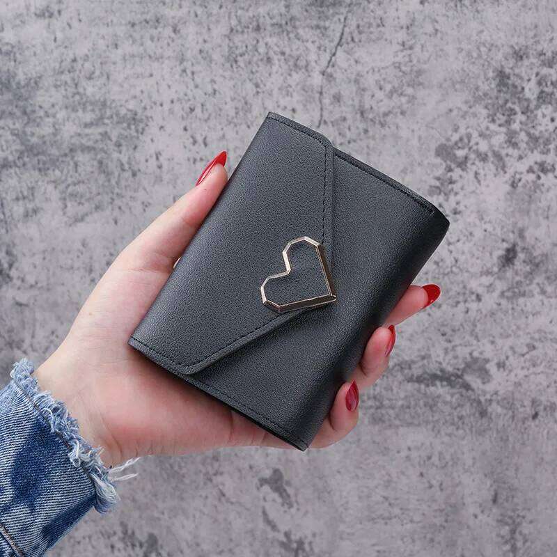 Women Heart Hasp Short Wallet Simple Multifunctional Folding Purse Card Holder Cute Fashion Clutch Girls Money Bag Y260206