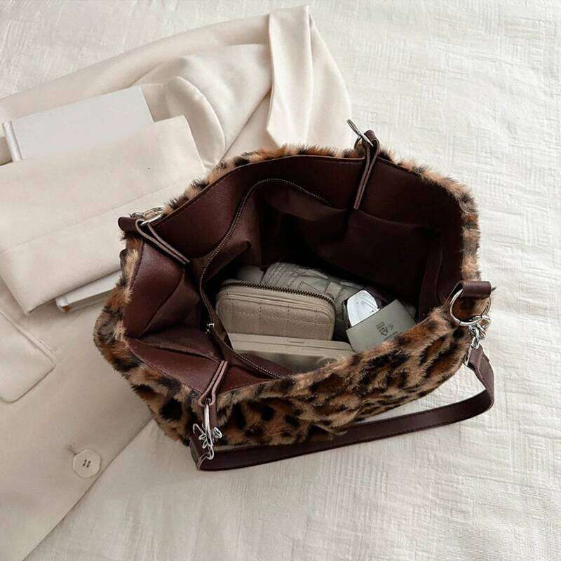 National Style Simple Women Leopard Tote Lady Luxury Fluffy Shoulder Chain Large Capacity Commuter Handle Bag Z260207 - view 7