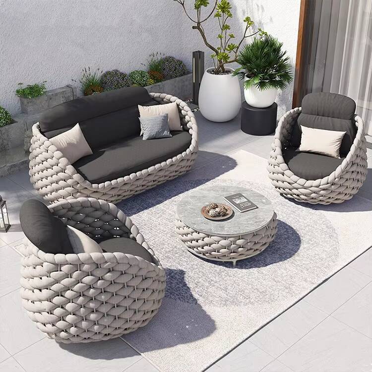Modern Luxury Garden Furniture Hotel Leisure Outdoor Woven Rope Aluminum Patio Sofa Set Villa Vacation Balcony