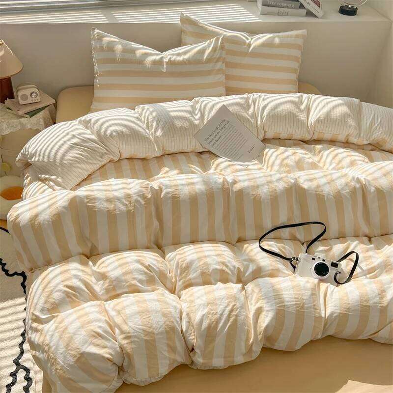 Washed Cotton Bedding Soft and Breathable Striped Duvet Cover Set for All Seasons Bed Linen Skin-friendly Sheet Pillowcase XJ260206