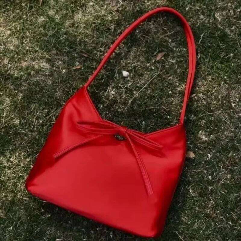 Butterfly Knot Niche Design Red Bag Korean Ins Silk Satin Underarm Bags Handbag Small Handbags 3009 Y260205