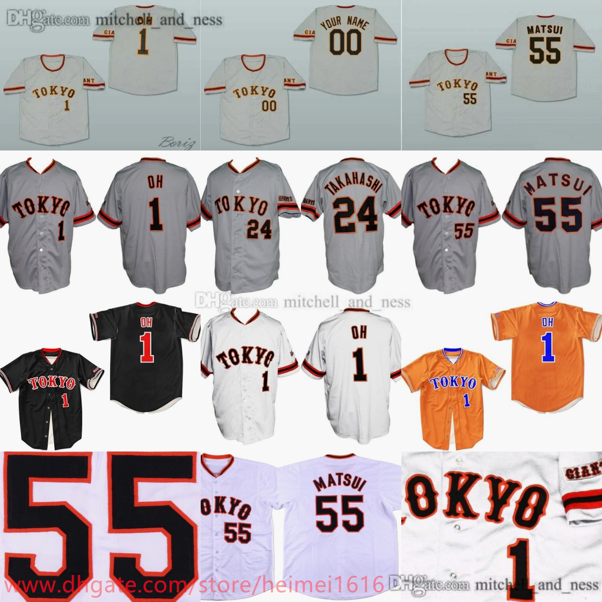 Yomiuri Giants 1 Sadaharu Oh Jersey Japan Baseball 55 Hideki Matsui 24 Yoshinobu Takahashi Jerseys Custom S-6XL Stitched Sewn Grey White Black Customized Name Number