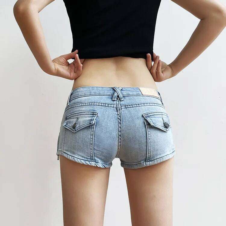 Ultra-low Waist Denim Women's Light Blue Stretch Slim Sexy Buttocks Shorts Nightclub XJ260206
