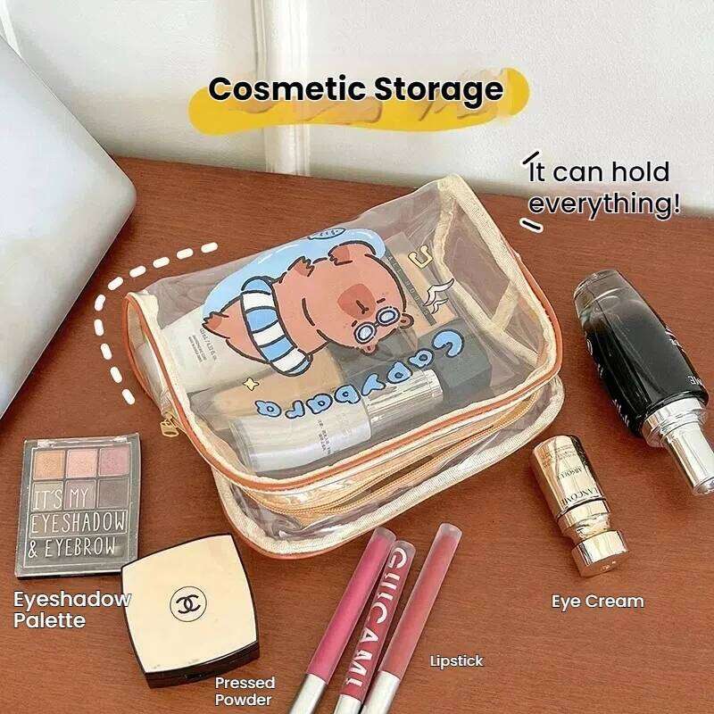 Transparent Capybara Cosmetic Cute Cartoon Design PVC Zipper Waterproof Large Capacity Storage Bag Clear Pouch Y260206