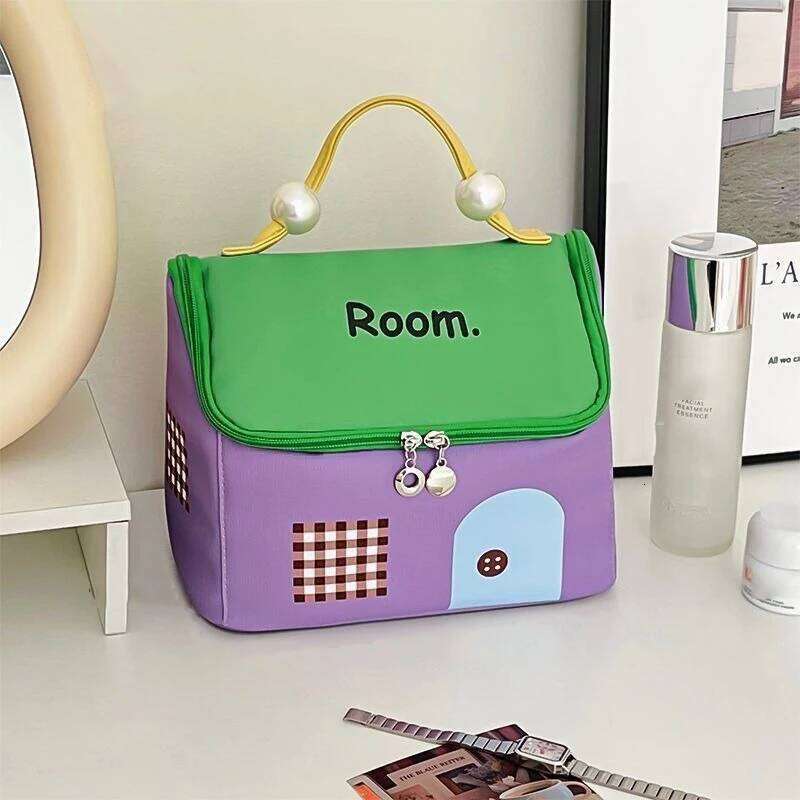 Cute Macaron House Women Tote Cosmetic Large Capacity Makeup Toiletry Storage Pouch Portable Kawaii Girls Clutch Bag Gift Y260206