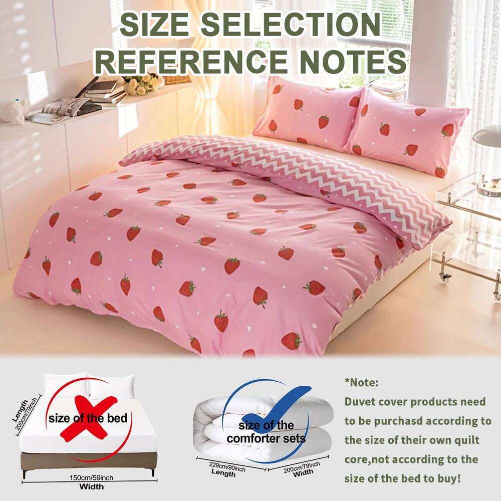 3pcs/set Small Strawberry Print Set1 & 2 PillowcaseSoft And Skin-Friendly Duvet Cover Bedding Set XJ260206