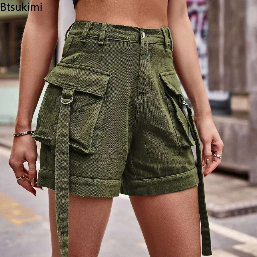 New 2026 Women's Summer Jeans High Waisted Wide Leg Pants Korean Pockets Design Casual Women Denim Shorts XJ260206