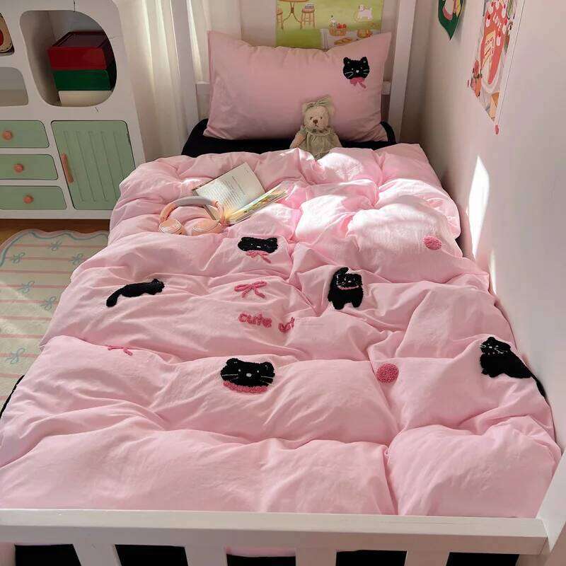 2025 new class A cartoon pure cotton four-piece student small fresh dormitory quilt cover bed sheet three-piece set XJ260206