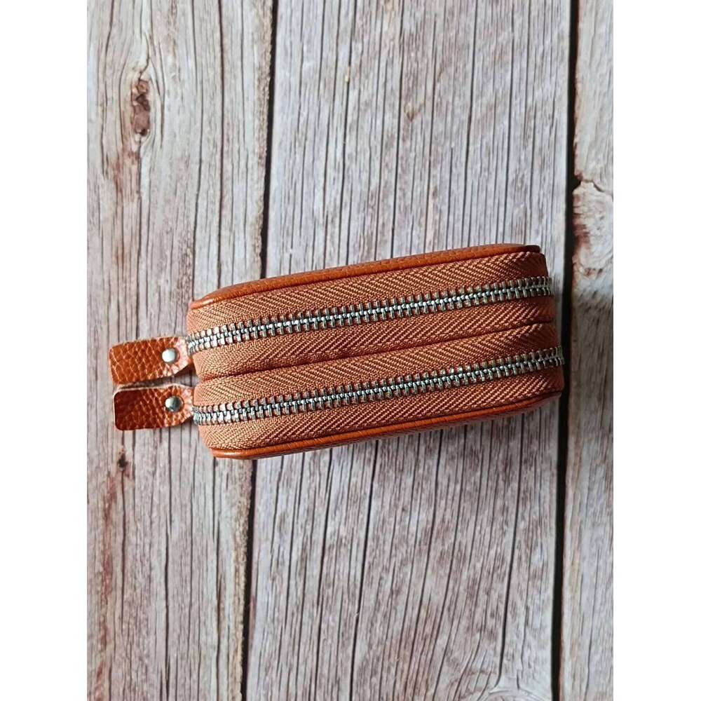 Fashion Credit Holder Wallet Genuine Leather Double Zipper Large Capacity Lady Card Case Y260206