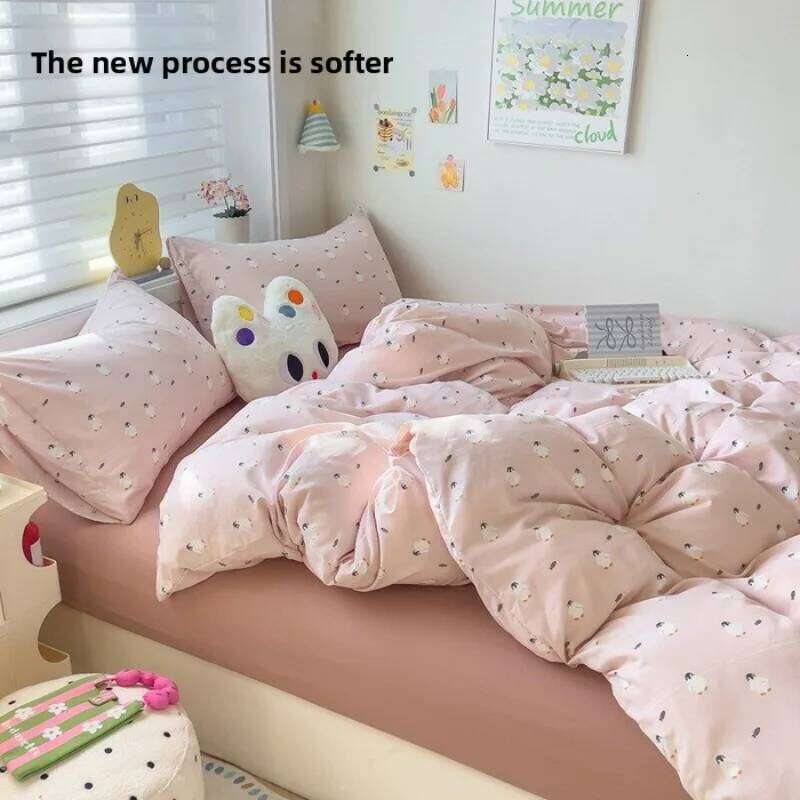 A-class cotton wash set, four-piece set with double-layered gauze bedsheet, duvet cover, and bed skirt, suitable for all seasons XJ260206