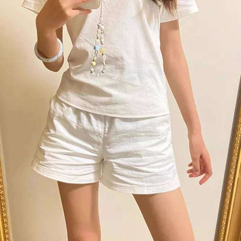 High Waist Cotton Women Summer Korean Loose Casual Wide Leg Female Fashion Simple Pure All Match Jogging Shorts XJ260206